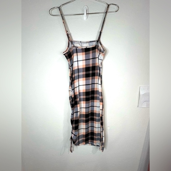 Justify Plaid Bodycon Mini Dress Spaghetti Straps Ruched Side Y2K Trendy Small - Picture 8 of 10
